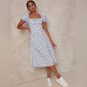 Chi chi London puff sleeve floral midi dress white